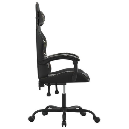Swivel Gaming Chair in Black Faux Leather And Camouflage.