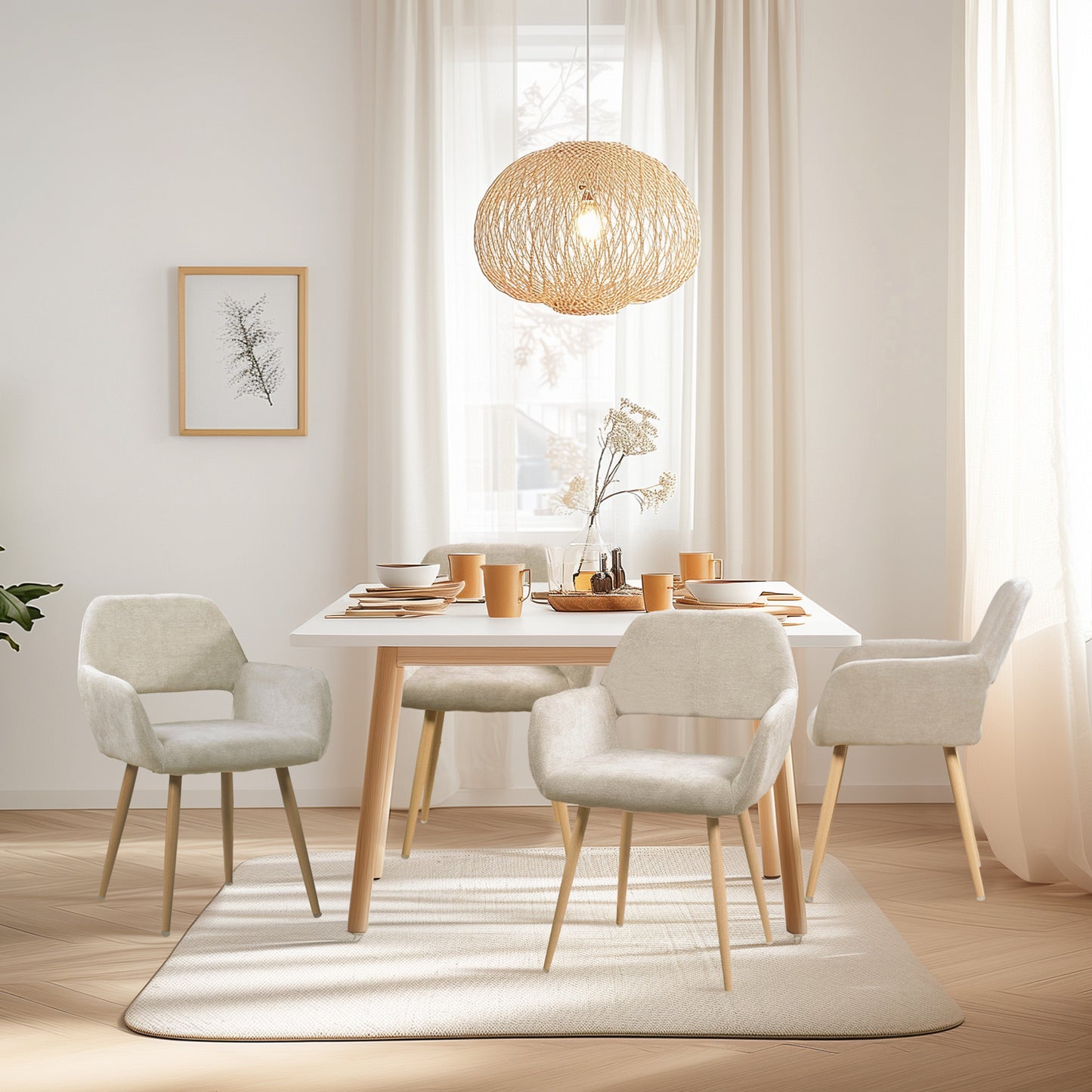 Scandinavische Eetkamerstoel – Stoel – Armstoel – Keukenstoel – Woonkamerstoel – Set van 6 Beige – Ergonomisch Design – Metalen Poten
