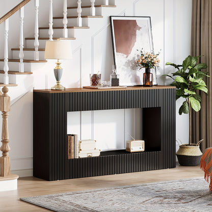 Sidetable – Console Tafel – Halmeubel – Bijzettafel – Sofa Tafel – Walnoot & Zwart – Smal Langwerpig Ontwerp – Hoogwaardig Houten Materialen