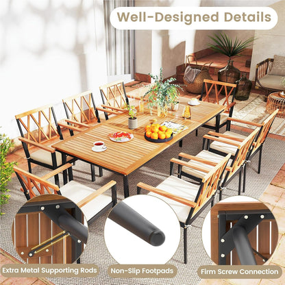 Tuintafel – Terrastafel – Houten Eettafel – Buiten Tafel – Acaciahouten Tafel – 8 Personen – Parasolgat & Metalen Poten