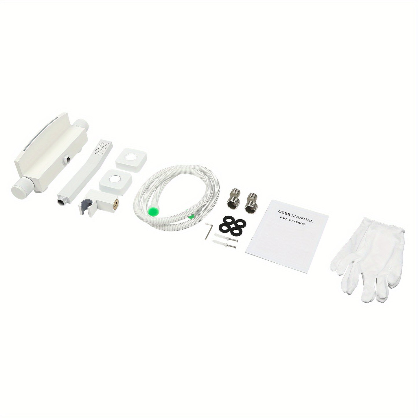 Muurmaandkraan – Badkraan – Douchekraan – Watervalkraan – Handdouche – Duurzaam Messing – Witte Mat Design
