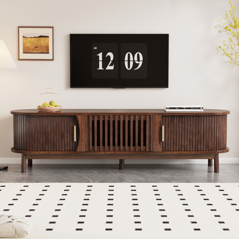 Tv Meubel – Tv Kast – Entertainment Meubel – Tv Dressoir – Media Meubel – Bruin – Schuifdeuren en Inklapbare Middenklep – 165x39,5x46 cm – Geschikt Voor Tv Tot 65 Inch