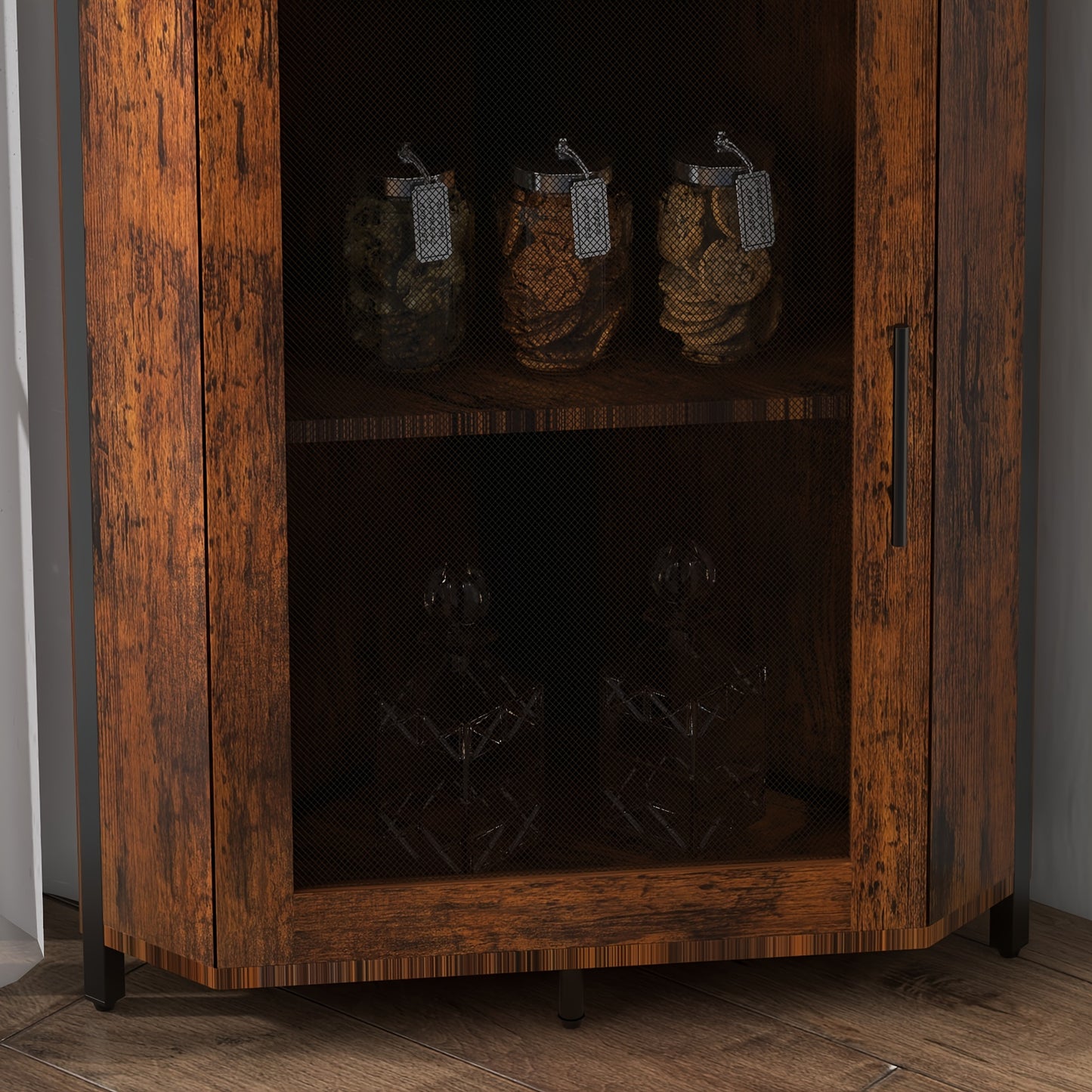 Hoekbarmeubel – Hoekkast – Barmeubel – Wijnkast – Drankkast – Vrijstaand – Verstelbare Plank – Keuze Uit Barn Of Gaasdeur – Compact Design Met Metaal En Hout