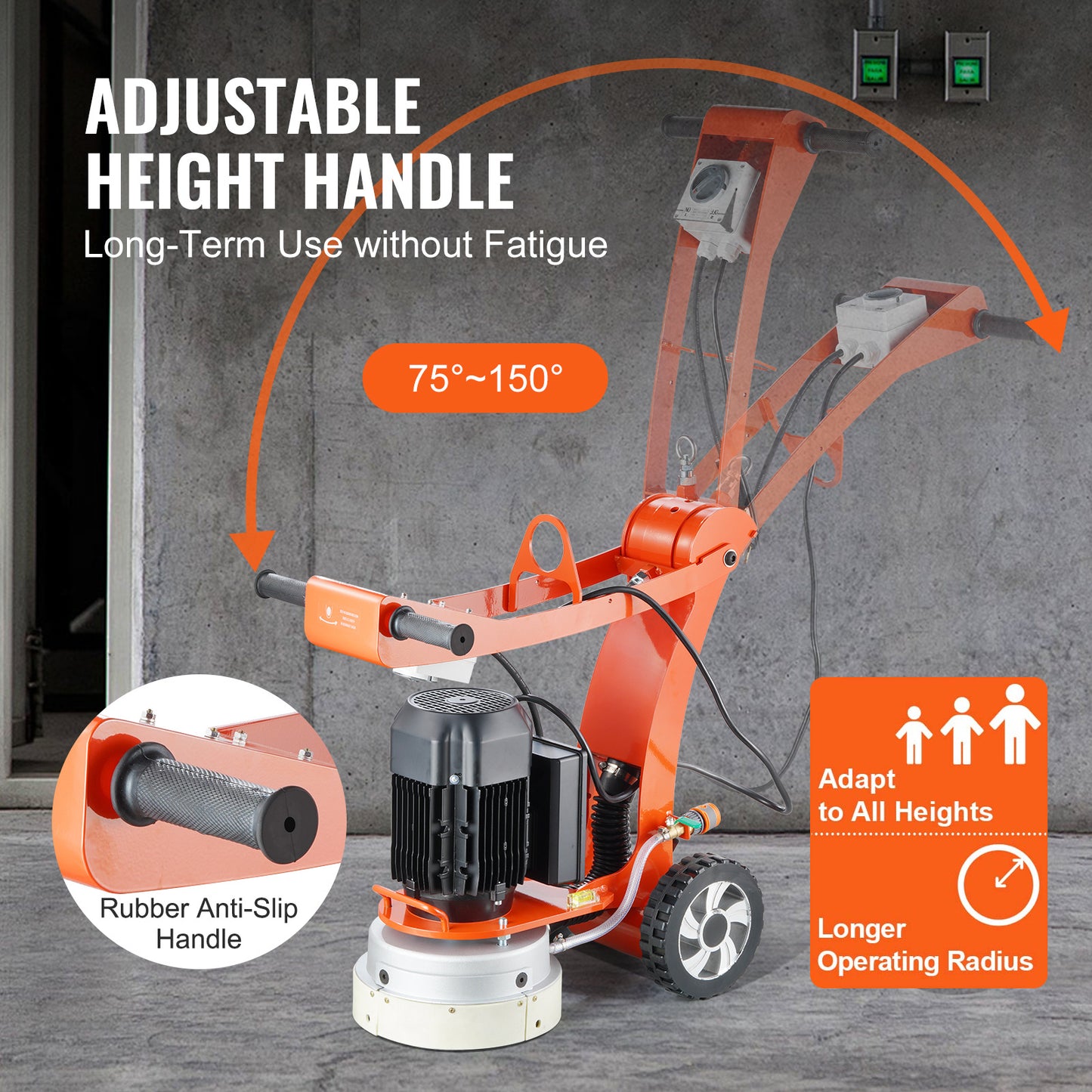 Elektrische Betonvloer Schuurmachine – Beton Slijpsteen Polijstmachine – Vloerschuurmachine – Vloerpolijstmachine – Metalen Variant – 3.0 HP Borstelloze Motor – Verstelbare Handgreep 86-117 cm