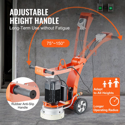 Elektrische Betonvloer Schuurmachine – Beton Slijpsteen Polijstmachine – Vloerschuurmachine – Vloerpolijstmachine – Metalen Variant – 3.0 HP Borstelloze Motor – Verstelbare Handgreep 86-117 cm