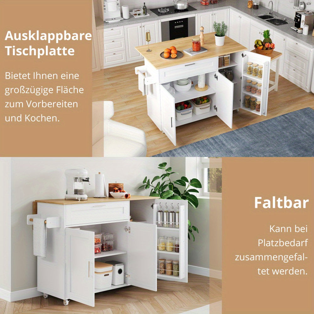 Keukentrolley – Keukenwagen – Serveerwagen – Opbergtrolley – Keukenkast – Oprolbaar – 5 Zwenkwielen – Houtnerflook 132,5x44x90 cm
