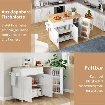Keukentrolley – Keukenwagen – Serveerwagen – Opbergtrolley – Keukenkast – Oprolbaar – 5 Zwenkwielen – Houtnerflook 132,5x44x90 cm