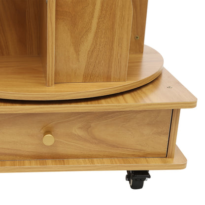 Boekenplank – Boekenrek – Wandplank – Boekenkast – Opbergmeubel – Draaibaar 360° – Massief Hout – 4 Lagen – Verrijdbaar – Compact 46x46x142 cm
