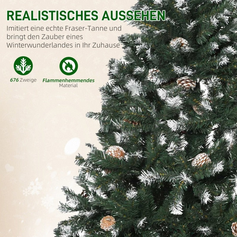 Kunstkerstboom – Nepboom – Kunstkerstboom Met Dennentakken – Kerstversiering – Kerstboom 150 cm – 676 Takken Tips – Vuurvast En Sneeuw Geblakerd