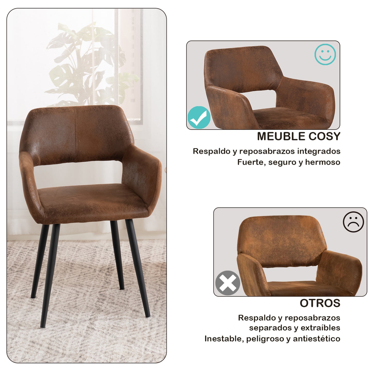 Eetkamerstoel – Stoel Met Armleuning – Designstoel – Keukenstoel – Scandinavische Stoel – Comfortabel Gestoffeerd – Metaal Met Houten Poten – Beige – 56x56x78 cm