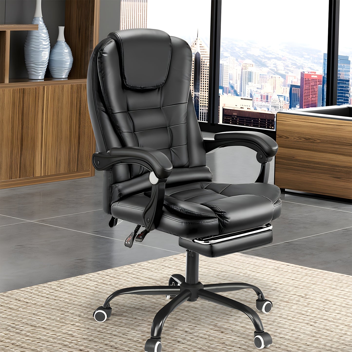 Bureaustoel – Kantoorstoel – Office Chair – Gamestoel – Draaistoel – Verstelbare Rugleuning – Ingebouwde Voetensteun – Ergonomische Rugondersteuning – 360° Draaibaar – Zwart