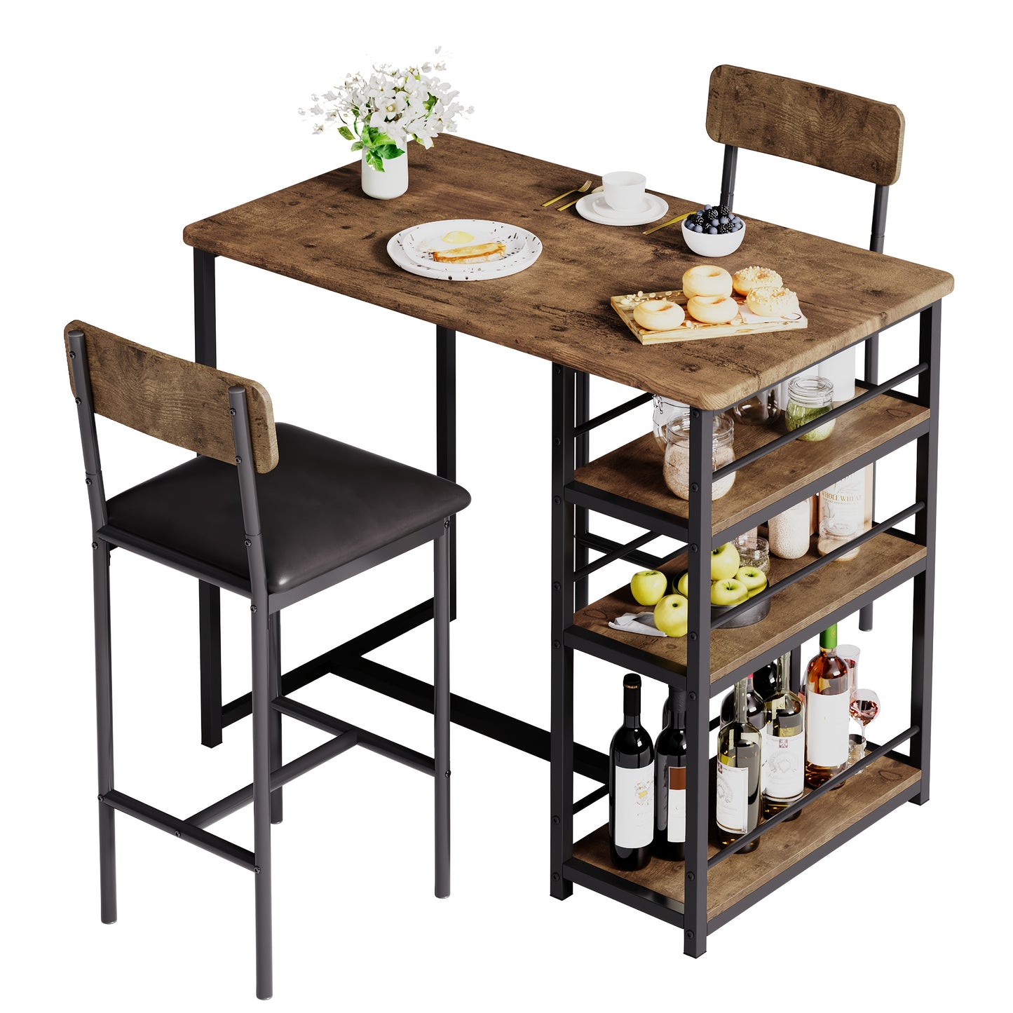 3pcs Modern Space-Saving Dining Table Set with 2 Upholstered Chairs - Compact Kitchen Table and Chairs for  Spaces, Sturdy Metal Frame & Easy-Clean Surface, Brown/Black Contemporary Design with White/Gray Tones - Ideal for Ap