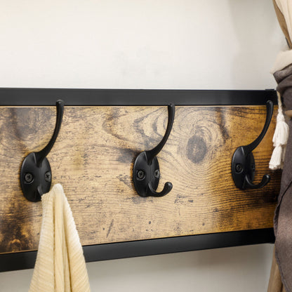 Kapstok – Garderobe – Kledingrek – Wandkapstok – Staande Kapstok – Industrieel Design – 9 Haken – Zitbank Met Schoenenrek – Zwart Bruin – Hout Metaal – 185 cm Hoog