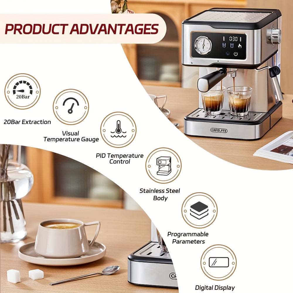 Espressomachine – Semi-automatisch – Koffiezetapparaat – Cappuccinomachine – IJskoffiemachine – 20 Bar Druk – 1,5L Afneembaar Waterreservoir