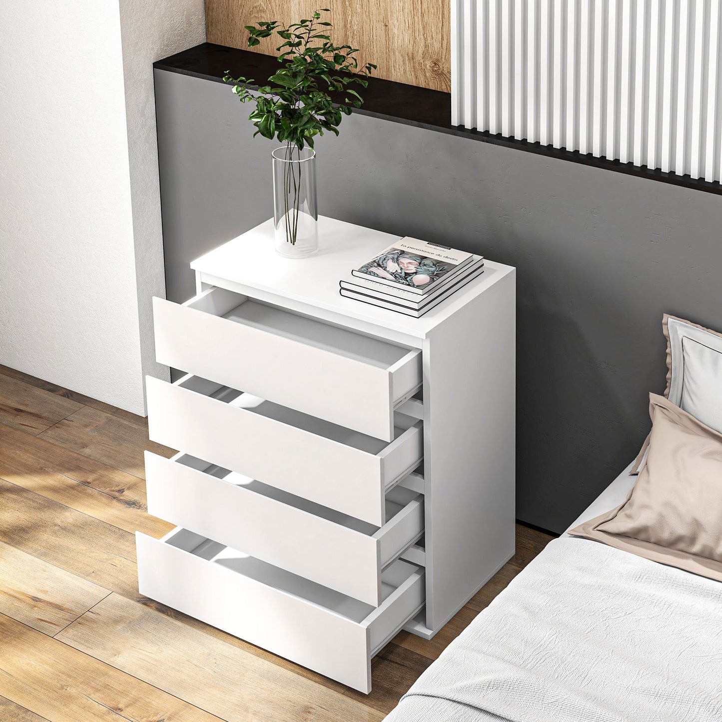 Ladekast – Ladeblok – Ladenkast – Opbergkast – Commode – Modern Design – 4 Ruime Lades – Wit Spaanplaat 60x40x80 cm