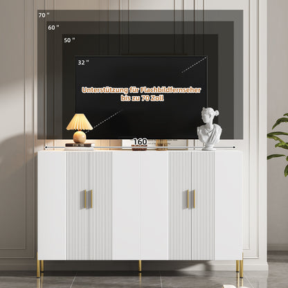 Wit Opbergmeubel – Opbergkast – Dressoir – Ladenkast – Buffetkast – Modern Design – Verstelbare Planken – Gouden Accenten – 160x35x100 cm
