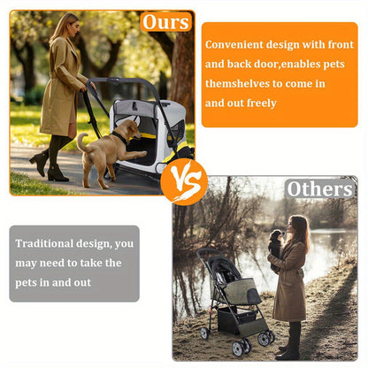 Hond Jogger Stroller – Hondenwagen – Hond Buggy – Hond Wandelwagen – Hond Pushchair – Extra Groot – Inclusief Regenhoes – 4 Wielen – Stevig Stalen Frame – Comfortabel Voor Oudere Honden