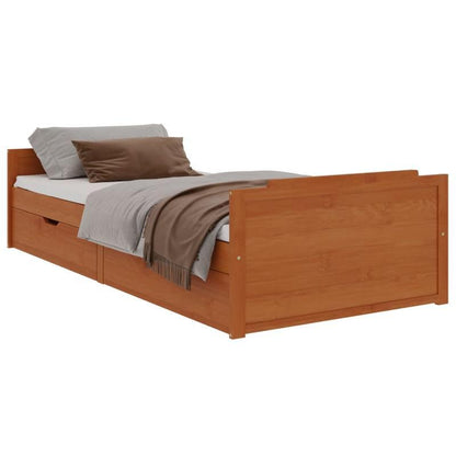 Bedframe – Bedbodem – Slaapbank – Eenpersoonsbed – Logeerbed – Massief Dennenhout – Ingebouwde Opberglades – Montagesysteem Zonder Gereedschap – 90x200 cm – Minimalistisch Design