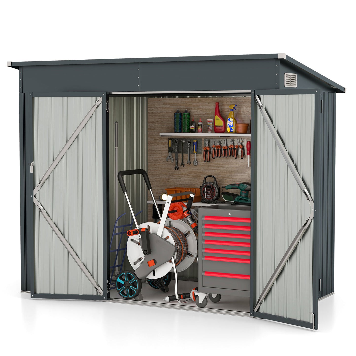 Tuinhuisje Cover – Buitenopslag – Tuinkast – Opslagkast – Tuinhuis Opbergkast – Gegalvaniseerd Metaal – Dubbele Deuren – Weerbestendig 235x117x185 cm – Veilig Afsluitbaar