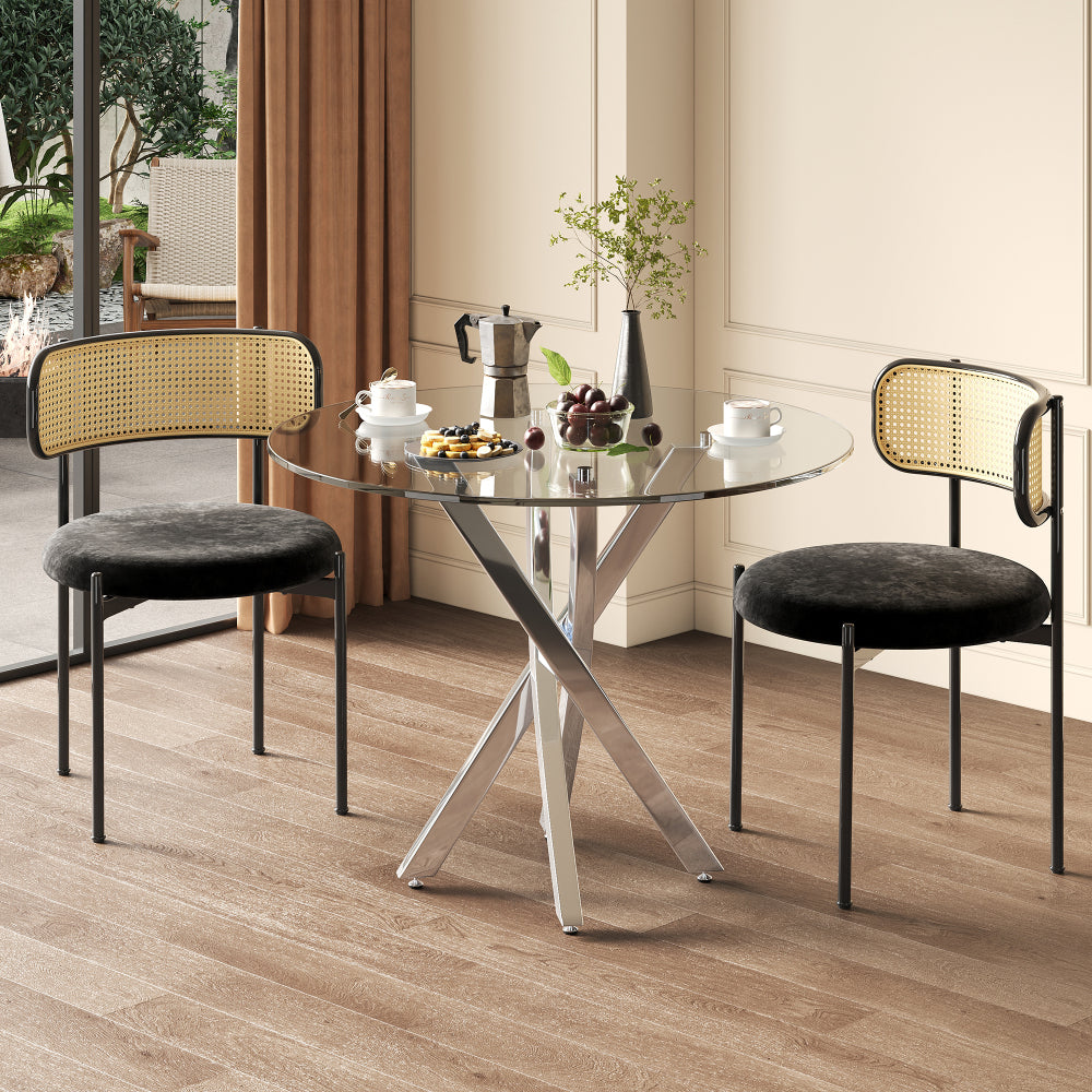 Eettafel – Tafel – Ronde Tafel – Keukentafel – Bijzettafel – Gehard Glas Tafelblad – Gegalvaniseerd Stalen Onderstel – 80x80x75 cm – Ruimtebesparend Design