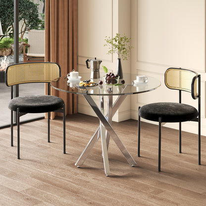 Eettafel – Tafel – Ronde Tafel – Keukentafel – Bijzettafel – Gehard Glas Tafelblad – Gegalvaniseerd Stalen Onderstel – 80x80x75 cm – Ruimtebesparend Design