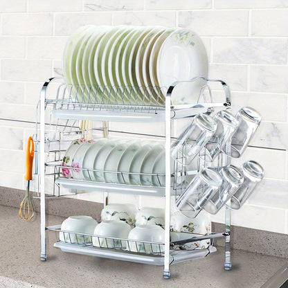 Afdroogrek Keuken – Vaatdroogrek – Dubbellaags Rek – Droogrek Metalen – Bestekhouder – Zilveren Heavy-Duty Rek – 42x25x49 cm – Draaggewicht 40 kg – Ruimtebesparend Design