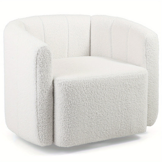 GOFLAME Modern Swivel Barrel Chair with Plush Upholstery - White Ergonomic Design, Curved Backrest & Armrests, Sturdy Hardwood Frame, Easy Assembly for Living Room, Bedroom, Office, Office Relaxation Chair, Contemporary Furni
