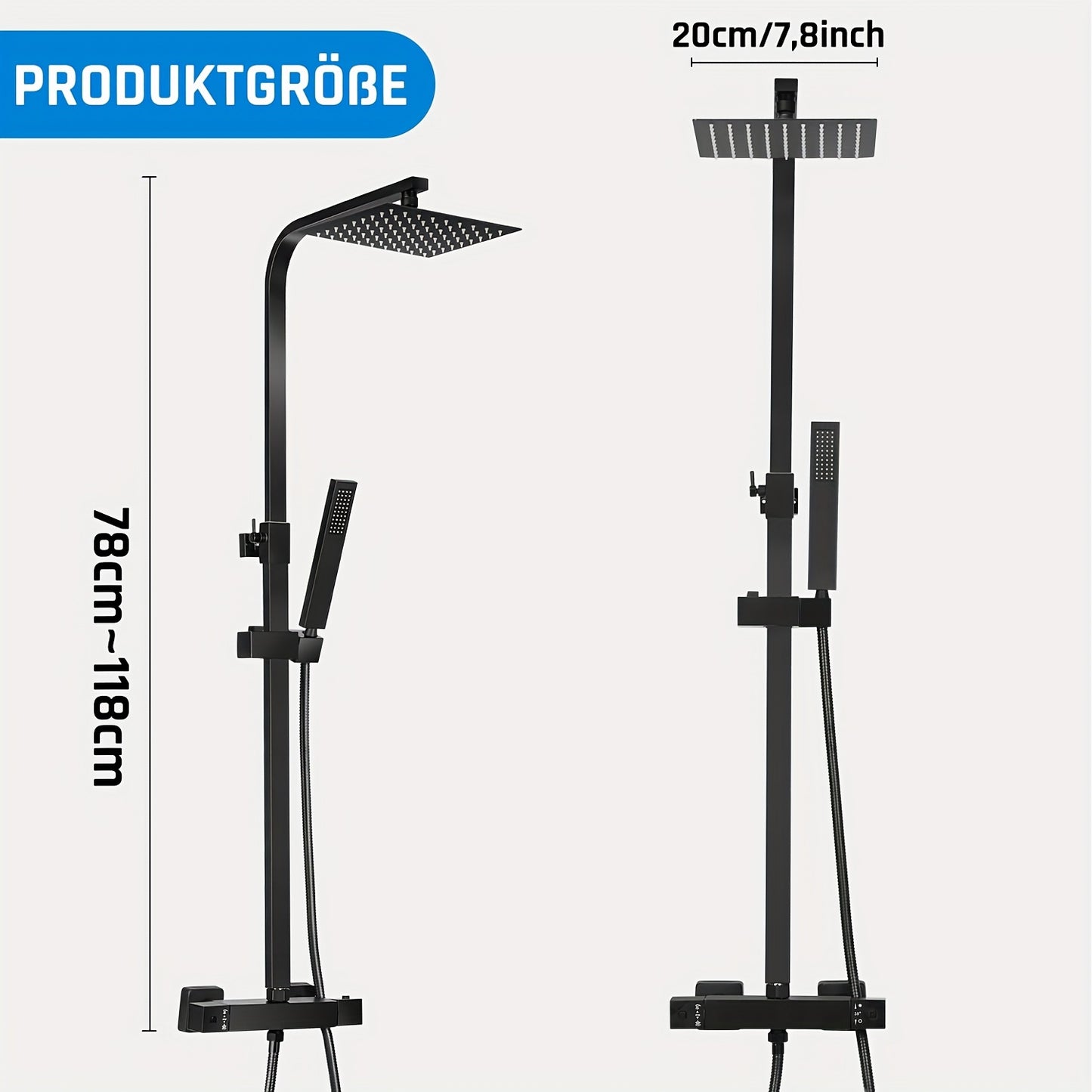 Thermostatische Doucheset – Doucheset – Regendouche – Handdouche – Douchepaneel – Zwart Mat – RVS 304 & Messing – Thermostaatregeling