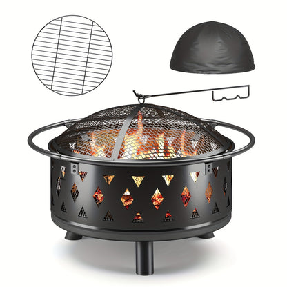 Vuurkorf – Tuinhaard – Buitenhaard – Terrashaard – Barbecuekorf – Zwart – Diameter 76 cm – Inclusief Grill en Sprankelvanger
