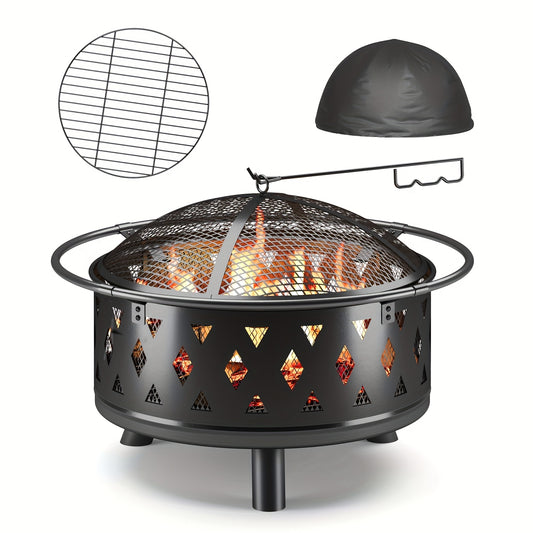 Vuurkorf – Tuinhaard – Buitenhaard – Terrashaard – Barbecuekorf – Zwart – Diameter 76 cm – Inclusief Grill en Sprankelvanger
