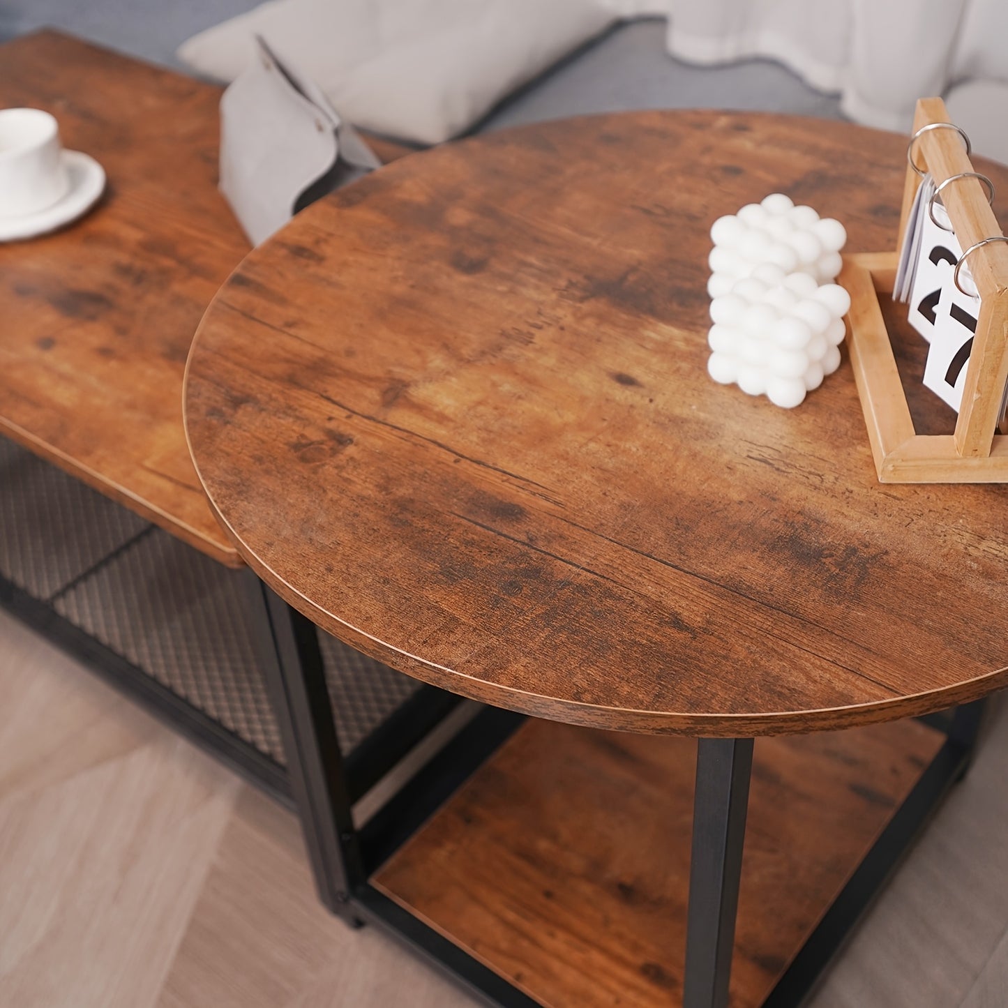 Salontafel – Koffietafel – Theetafel – Woonkamertafel – Bijzettafel – 2-in-1 Afneembaar – Robuust Hout Met Zwart Metalen Frame