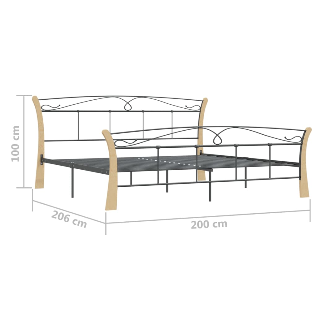 Bedframe – Bedframe Metalen Frame – Tweepersoonsbed – Bedombouw – Slaapbank – 120x200 cm – Gepoedercoat Staal – Donker Hout Accent