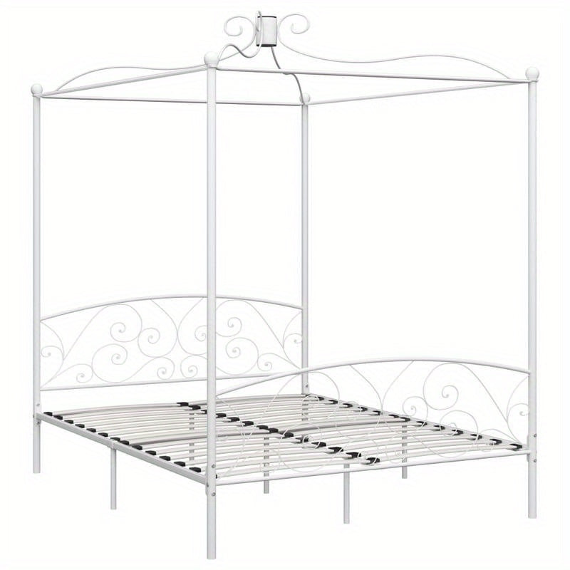Hemelbedframe – Metaalbed – Slaapbed – Bedframe – Witte Bedframe – 160x200 Cm – Stabiel Metalen Structuur – Art Deco Design