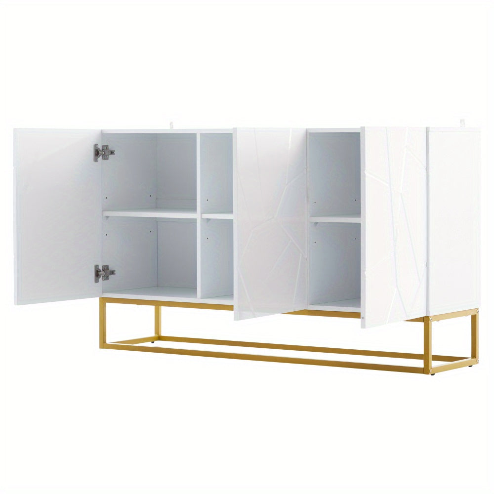 Dressoir – Opbergkast – Ladekast – Buffetkast – Woonkamerkast – Modern Wit – Hexagonaal Ontwerp – Stevig Metalen Frame – 130 cm Breed – Vloermontage