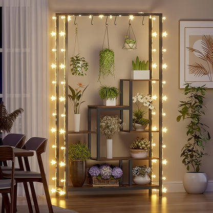 Plantenrek – Plantenstandaard – Bloemenrek – Plantentrap – Plantentafel – 179 cm Hoog – 5-Lagen Hout Met 6 S-Haken – Geschikt Voor Binnen & Buiten