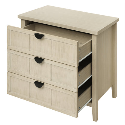 Ladekast – Dressoir – Opbergkast – Chest Of Drawers – Commode – 3 Lades – Natuurlijke Houtlook Met Gegraveerde Lijnen – Compact Formaat 80 x 40 x 80 cm