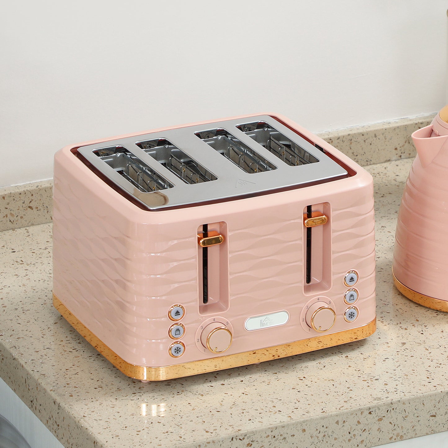 Ontbijtpakket Waterkoker – Broodrooster – Toaster – Kettle – 2-in-1 Set – Roze – 7 Bruiningsstanden – Ontdooien en Opwarmen