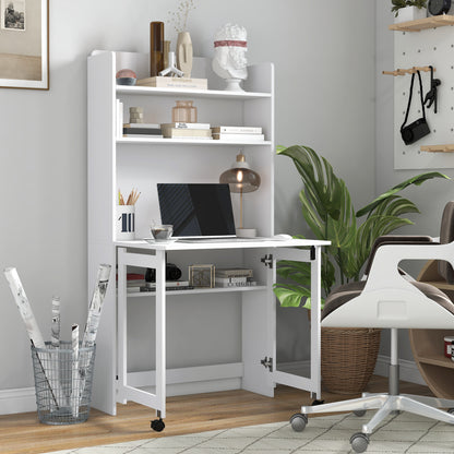 Inklapbaar Bureau – Computertafel – Werkplekmeubel – Study Desk – Thuiswerkbureau – Met Vier Planken – Mobiel Met Wieltjes
