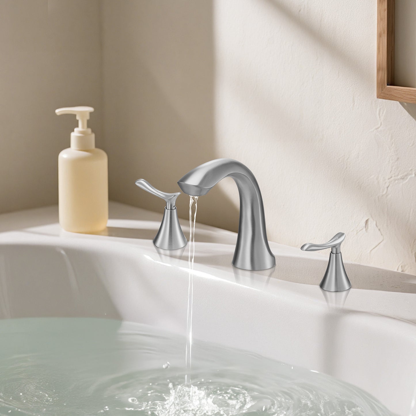 VEVOR Roman Tub Faucet, 3 Hole Waterfall Bathtub Faucet, Gooseneck Bath Tubs Faucets Set with 2 Handles, Deck Mount Bath Tub Faucets Set for Baby Care, Adult Bathing, Brushed Stainless Steel, High Arc