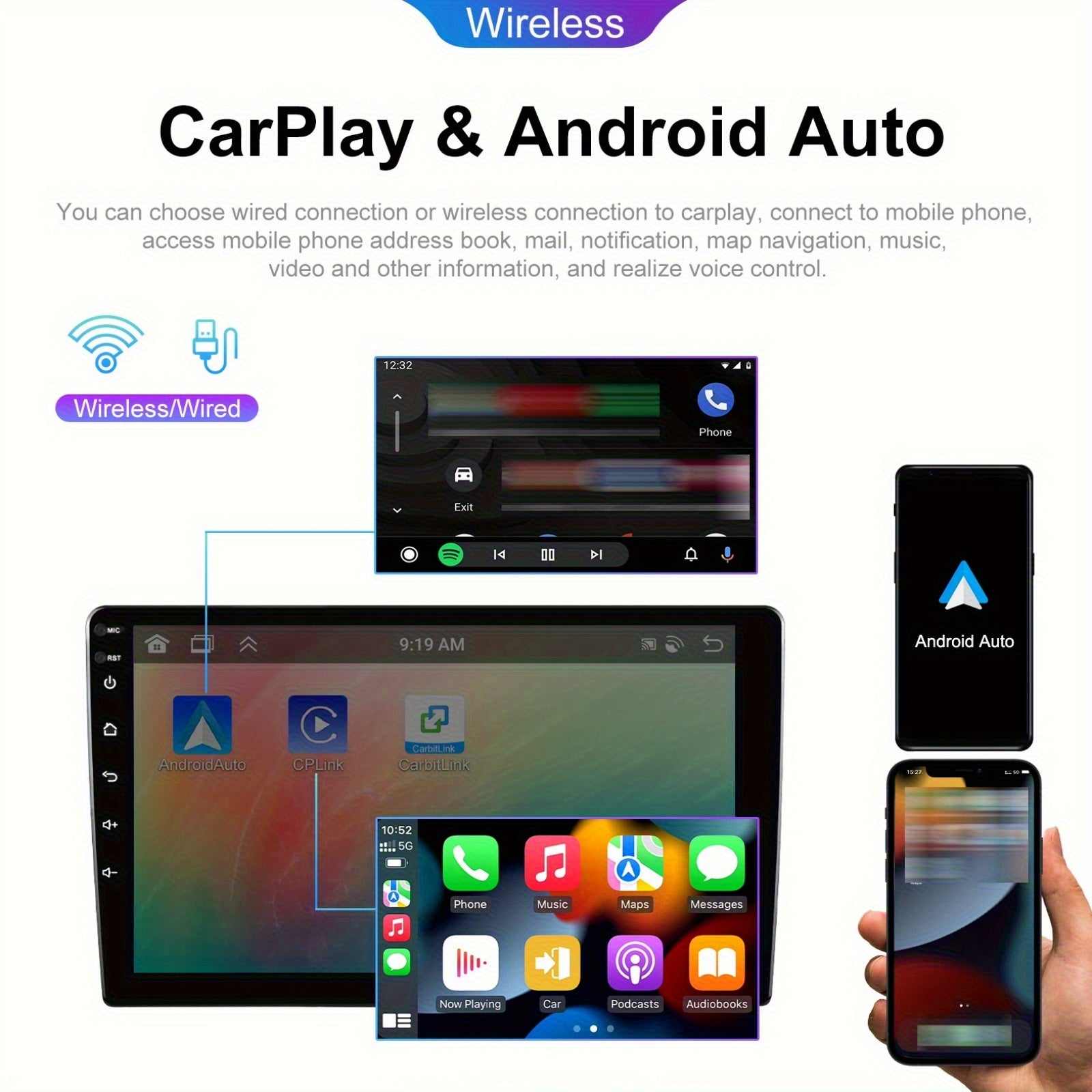 Autoradio – Auto Radio – Car Audio – Multimedia Speler – Touchscreen – Android 13 Besturingssysteem – Draadloze CarPlay & Achteruitrijcamera – 22,86 cm 2 DIN Scherm - QUORE