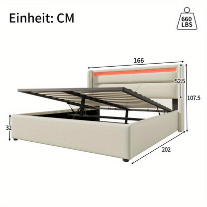 Hydraulisch Opbergbed – Bed Met Matras – Opklapbed – Stalen Bedframe – Tweepersoonsbed 160x200 cm – Klassiek Wit – Ruimtebesparend – Stevige Constructie