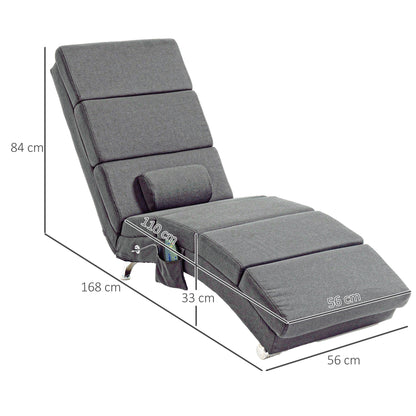 Massage Relaxfauteuil – Relaxstoel – Ligstoel – Fauteuil – Verstelbare Stoel – Donkergrijs – 8 Vibratiepunten – 5 Massagemodi – Ruime Afmetingen 56x168x84 cm