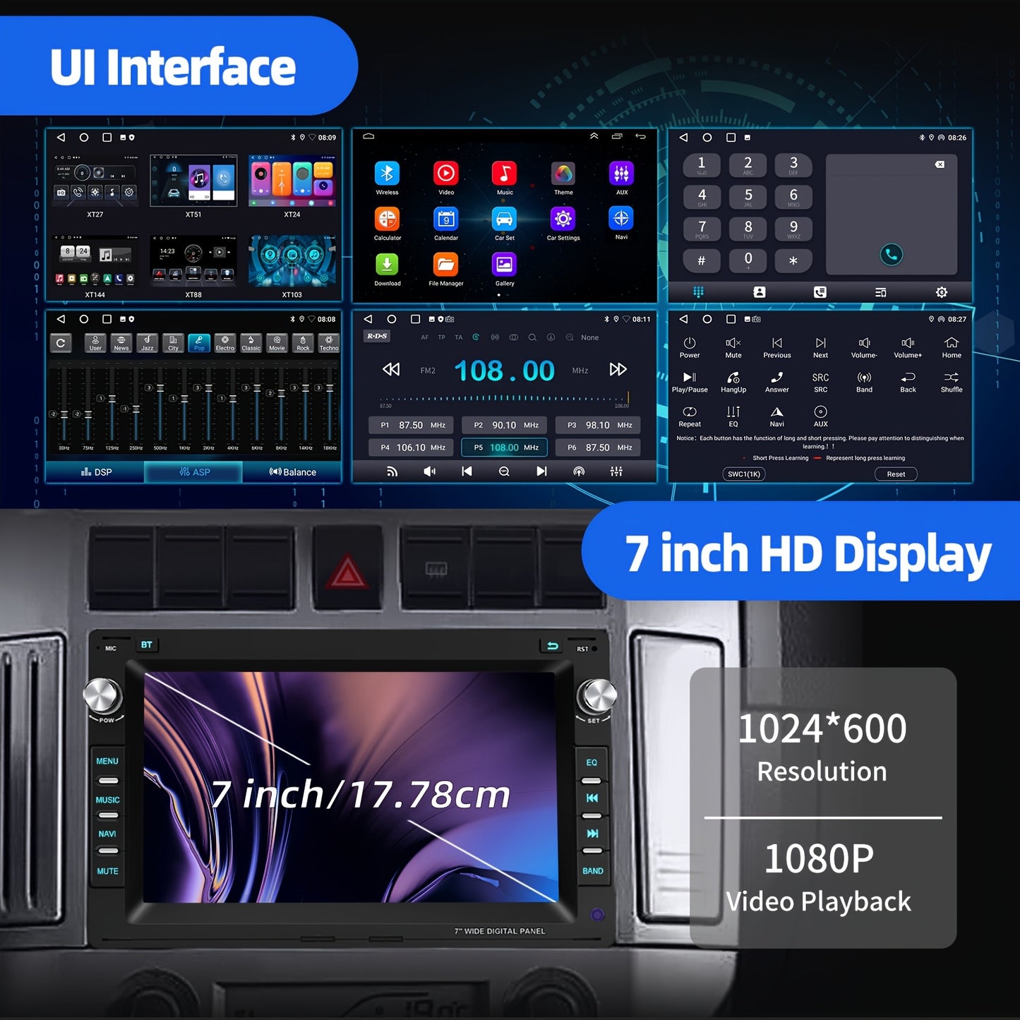 Android Autoradio – Multimedia Systeem – Inbouw Radio – Navigatie Systeem – Touchscreen Radio – 7-inch HD Display – Achteruitrijcamera Met Microfoon
