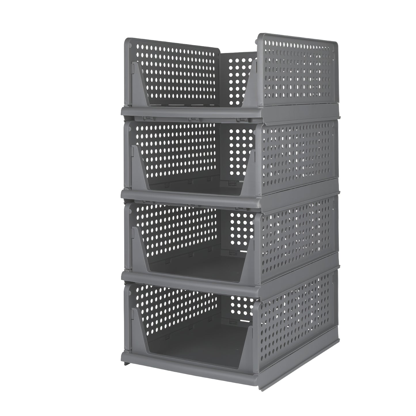 Opbergmanden – Opbergboxen – Opbergbakken – Opbergkisten – Opbergdozen – Stapelbaar en Vouwbaar – Kunststof 33,5x43x18 cm – Set van 4 – Grijs