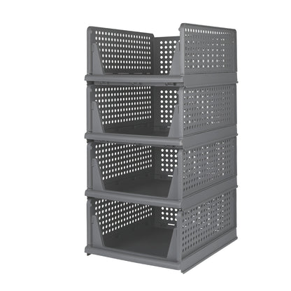 Opbergmanden – Opbergboxen – Opbergbakken – Opbergkisten – Opbergdozen – Stapelbaar en Vouwbaar – Kunststof 33,5x43x18 cm – Set van 4 – Grijs