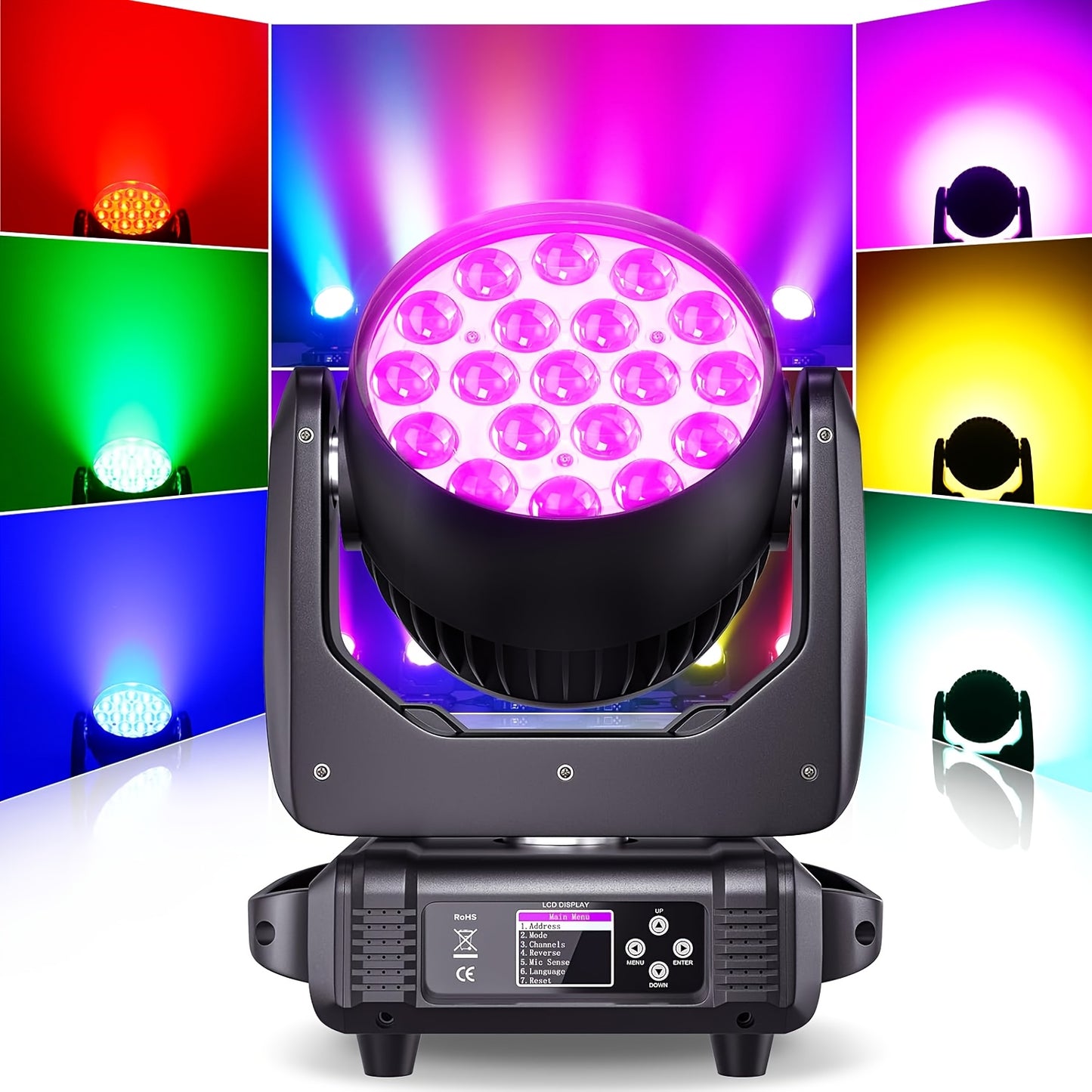 19x25W Moving Head LED Lamp – DJ Licht – Stage Light – RGBW Spot – DMX Verlichting – 540° Beweging – Instelbare Zoom 7°-60°