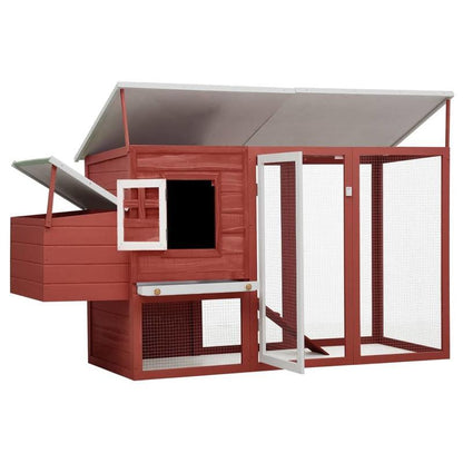 Easy Assembly Outdoor Chicken Coop with Red Wooden Nesting Box - Weatherproof Backyard hen house, Ventilated Run, Front door, Predator-proof security - Compact design for chickens, rabbits, small pets - Durable Wood Construct