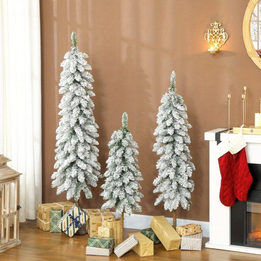 Kunstkerstbomen – Kerstboom Decoratie – Nepboom – Mini Kerstboom – Set Van 3 – Groen Met Witte Sneeuw – Brandvertragend – Met Metalen Voet