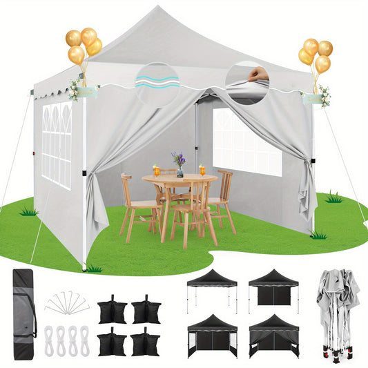 3.05x3.05meter Pop Up Awning With 4 Side Walls, Sun Protection Awning Tent, Thickened Frame, Easy Pop Up Awning For Large Space, Comes With Carrying Bag And Spare Parts, Outdoor Awning For Wedding, Beach, Party, Patio