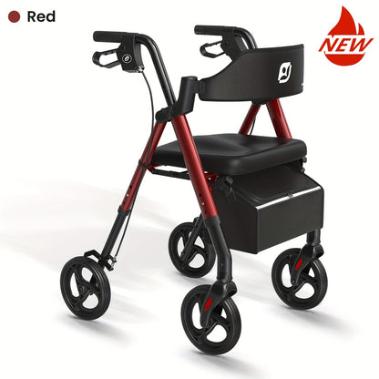 Opvouwbare Rollator – Looprek – Wandelwagen – Rollator Met Zitje – Seniorenrollator – Aluminium Frame – Grote 20,32 cm Wielen – Verstelbare Hoogte – Ergonomisch Zitje – Draagvermogen 136 kg – Rood
